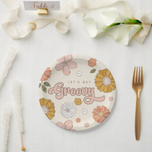 Plato De Papel Vamos a conseguir Chicas florales de Groovy Vintag