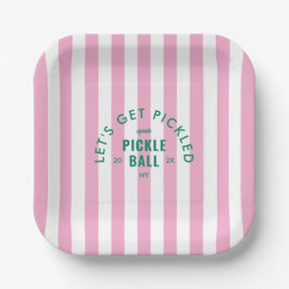 Plato De Papel Vamos a Encurtir Después de Pickle Ball Raya Rosa