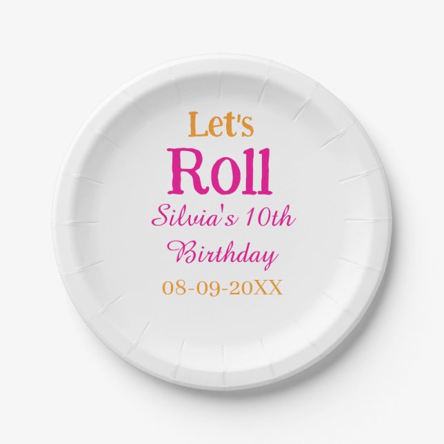 Plato De Papel Vamos a rodar feliz 10 cumpleaños añadir nombre re (Anverso)