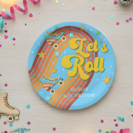 Plato De Papel Vamos a rodar patinaje de patinaje retro arco iris