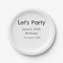 Plato De Papel Vamos fiesta feliz 30 cumpleaños nombre gris simpl