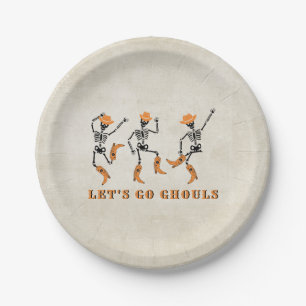 Plato De Papel Vamos Ghouls Halloween Skeletons Cowboy