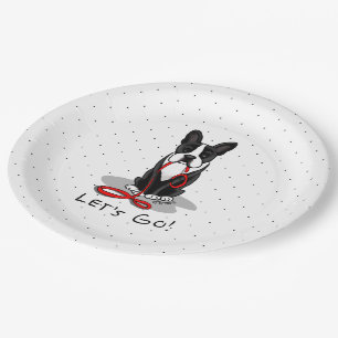 Plato De Papel ¡Vamos! Perro gracioso de Boston Terrier (negro)