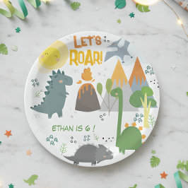 Plato De Papel Vamos rugir fiesta de cumpleaños de niños Dino