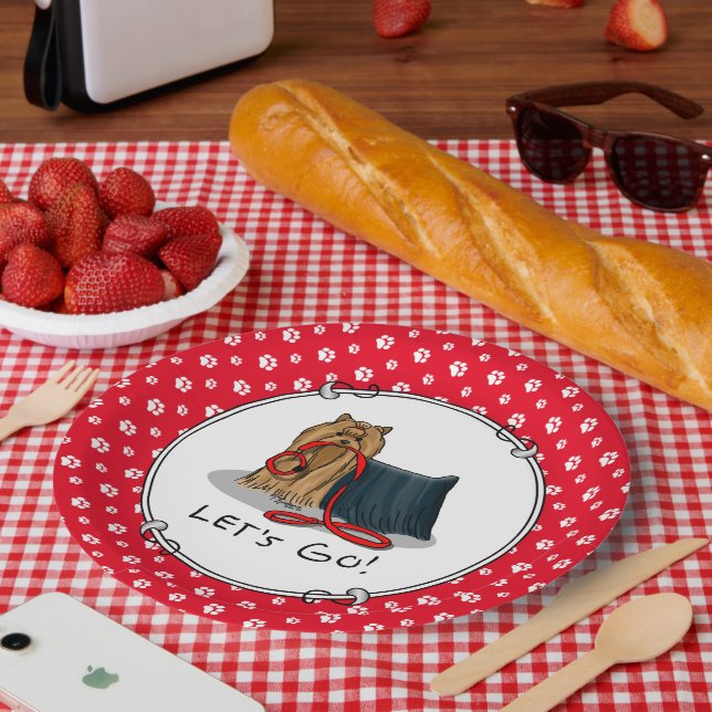 Plato De Papel ¡Vamos! Yorkshire Terrier (Yorkie) Dog w Leash (Picnic)
