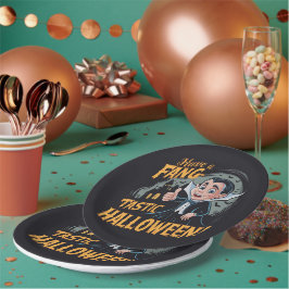 Plato De Papel Vampiro cómico tiene una Halloween colorida