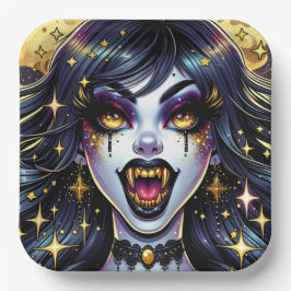 Plato De Papel Vampiro con fanáticos de oro fiesta de Halloween d