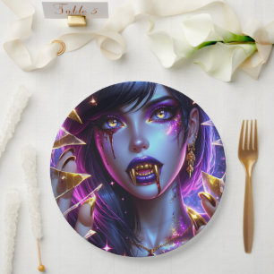 Plato De Papel Vampiro con ojos y dientes de oro Halloween