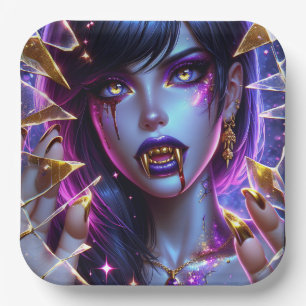 Plato De Papel Vampiro con ojos y dientes de oro Halloween