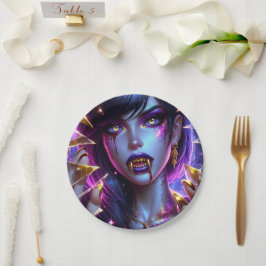 Plato De Papel Vampiro con ojos y dientes de oro Halloween