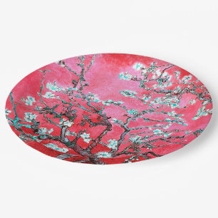 Plato De Papel Van Gogh Almond Blossoms azul rojo