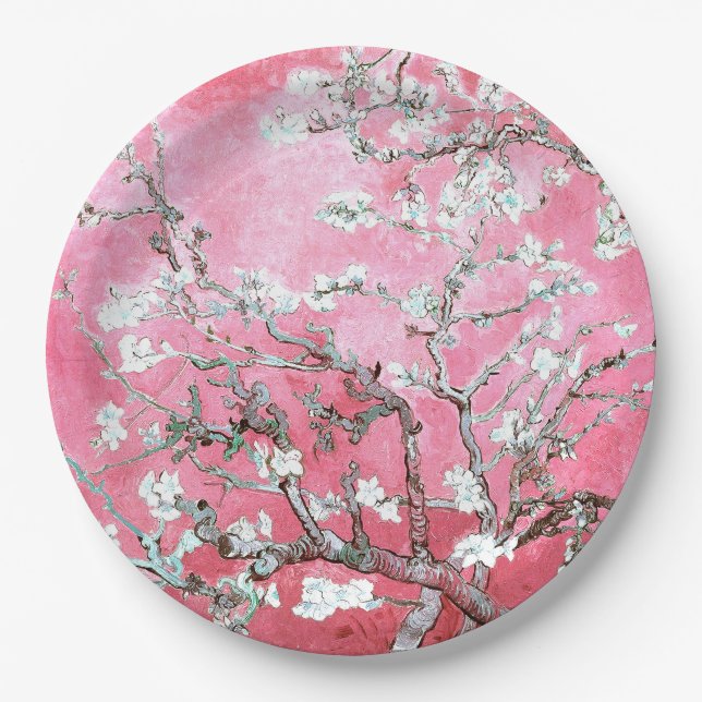 Plato De Papel Van Gogh Almond Blossoms Azul rosa (Anverso)