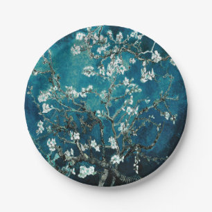 Plato De Papel Van Gogh Almond Blossoms Oscuro Verde azulado
