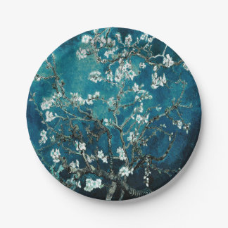 Plato De Papel Van Gogh Almond Blossoms Oscuro Verde azulado