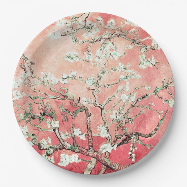 Plato De Papel Van Gogh Almond Blossoms Peach (Anverso)