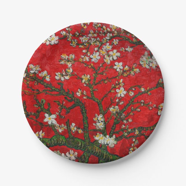 Plato De Papel Van Gogh Almond Blossoms Red (Anverso)