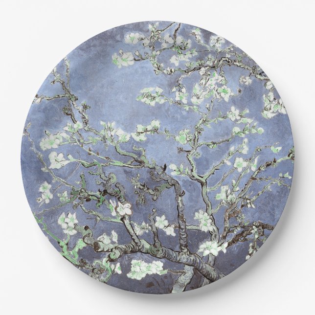 Plato De Papel Van Gogh Almond Blossoms Steel Blue (Anverso)