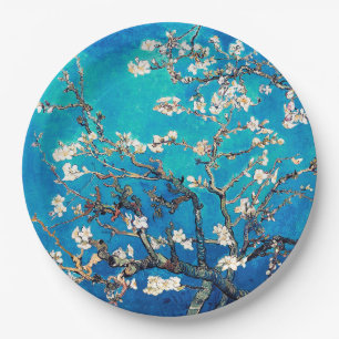 Plato De Papel Van Gogh Almond Blossoms turquesa brillante