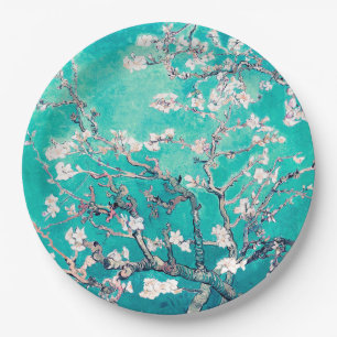 Plato De Papel Van Gogh Almond Flores Turquoise