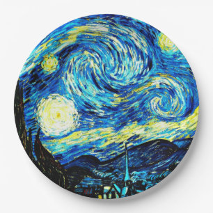 Plato De Papel Van Gogh - Noche estrellada, pintura famosa