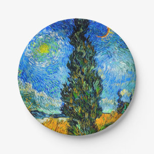 Plato De Papel Van Gogh Road con Cypress y Star