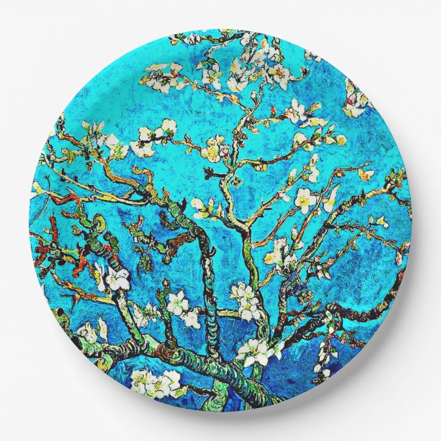 Plato De Papel Van Gogh - Sucursales con flores de almendra (Anverso)