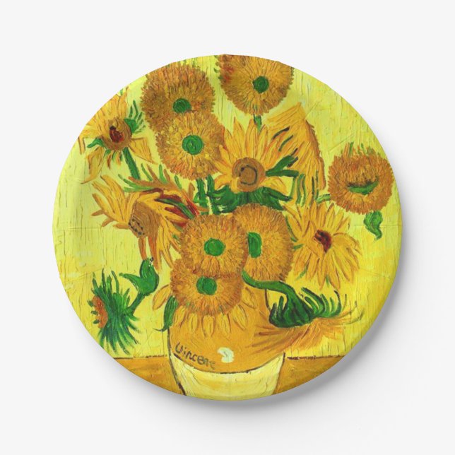Plato De Papel Van Gogh Sunflowers (Anverso)