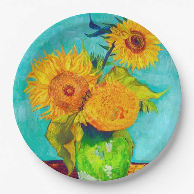 Plato De Papel Van Gogh Sunflowers (Anverso)