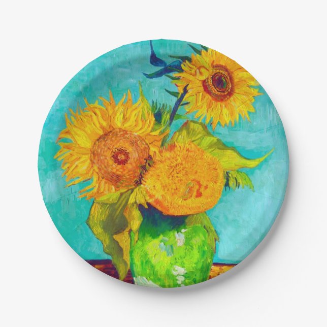 Plato De Papel Van Gogh Sunflowers (Anverso)
