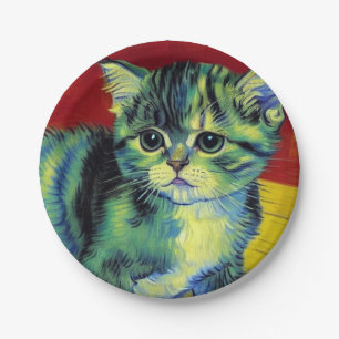 Plato De Papel Van Gogh Tabby Cat