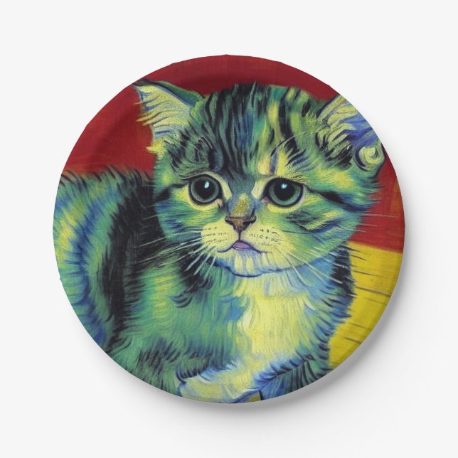 Plato De Papel Van Gogh Tabby Cat (Anverso)