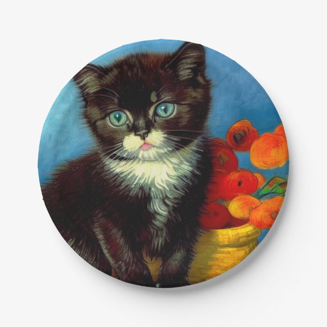 Plato De Papel Van Gogh Tuxedo Cat (Anverso)
