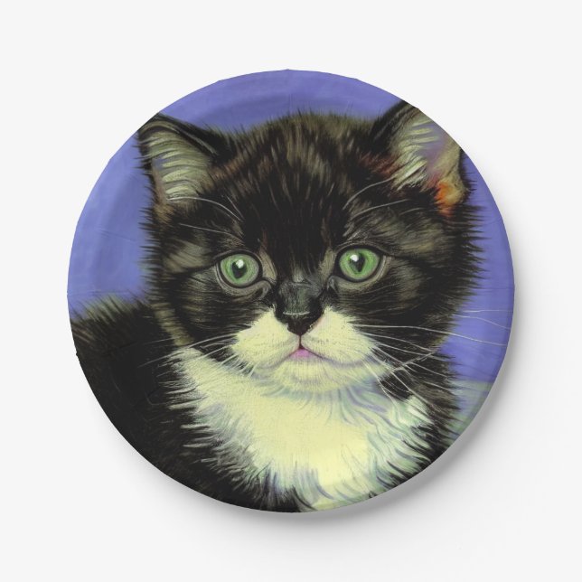 Plato De Papel Van Gogh Tuxedo Kitten (Anverso)