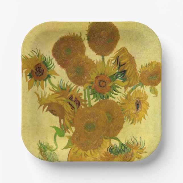 Plato De Papel Van Gogh - Vase con 15 girasoles (Anverso)