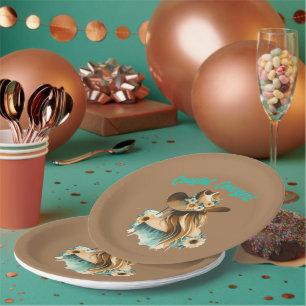 Plato De Papel Vaquera Costera Occidental Fiesta de 9"