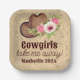 Plato De Papel Vaquera floral rosada rugosa de personalizable