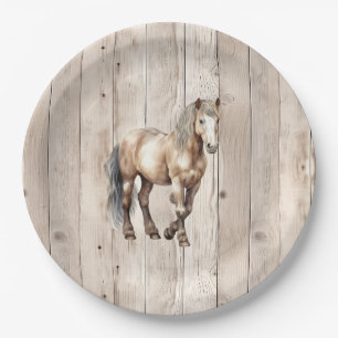 Plato De Papel Vaquera Occidental Caballo Madera Falsa