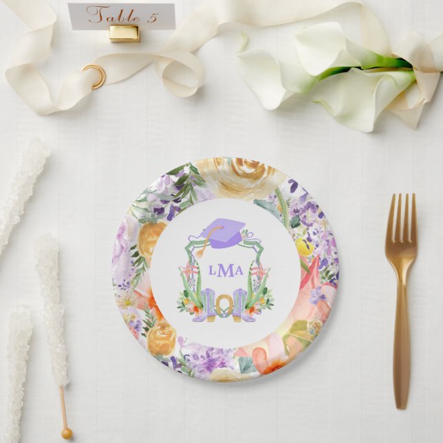 Plato De Papel Vaquera Preppy Morada  (Boda)