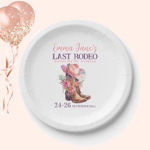 Plato De Papel Vaquera Último Rodeo Rosa Despedida de Soltera