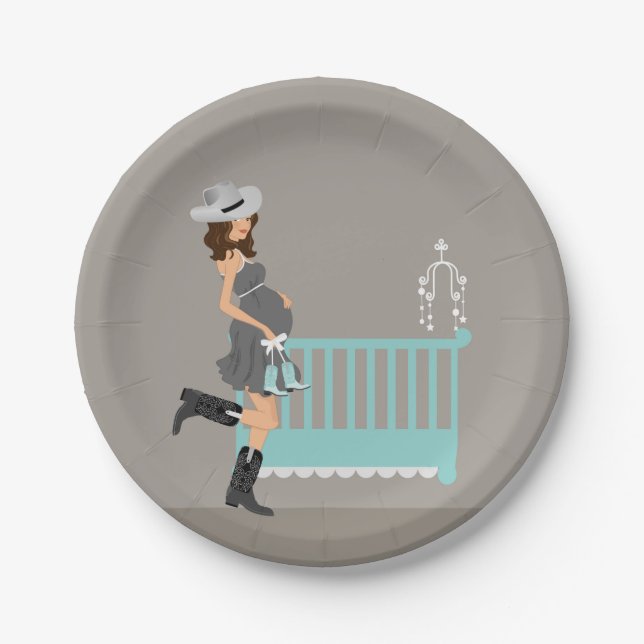 Plato De Papel Vaquero Baby Shower - Brunette (Anverso)