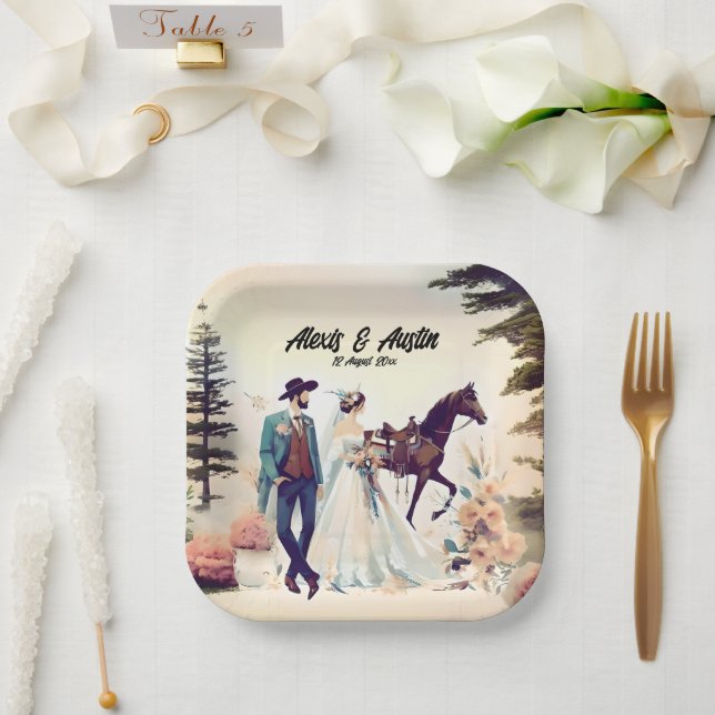 Plato De Papel Vaquero, Boda de novias y caballos (Boda)