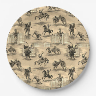 Plato De Papel Vaquero de Rodeo Occidental Retro Vintage