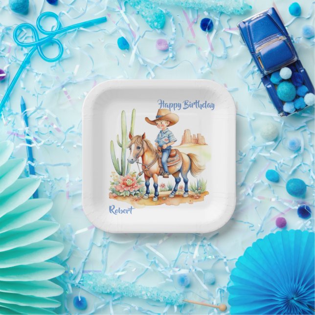 Plato De Papel Vaquero occidental en cumpleaños personalizado de  (Fiesta)