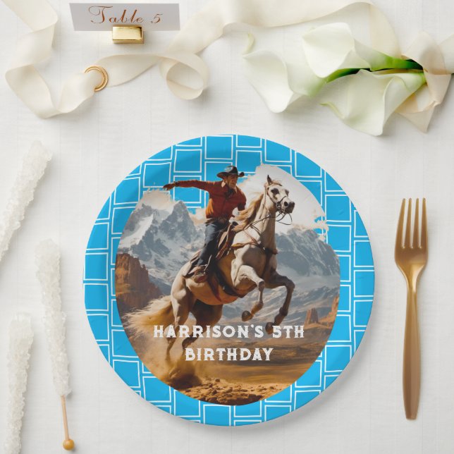 Plato De Papel Vaquero retro y occidental de caballos (Boda)