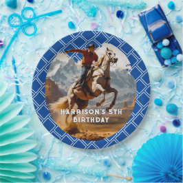 Plato De Papel Vaquero retro y occidental de caballos