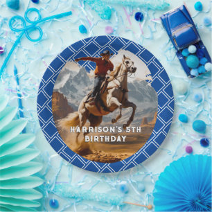 Plato De Papel Vaquero retro y occidental de caballos