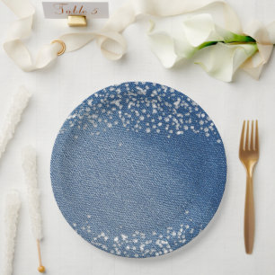 Plato De Papel Vaqueros de mezclilla azul Diamante