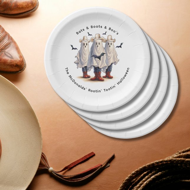 Plato De Papel Vaqueros Fantasmales Personalizados de Halloween (Customize with your text as required.  Matching items available in collection)