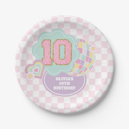 Plato De Papel Varsity preppy parche pastel 10 cumpleaños