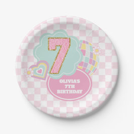 Plato De Papel Varsity preppy parche pastel 7 cumpleaños